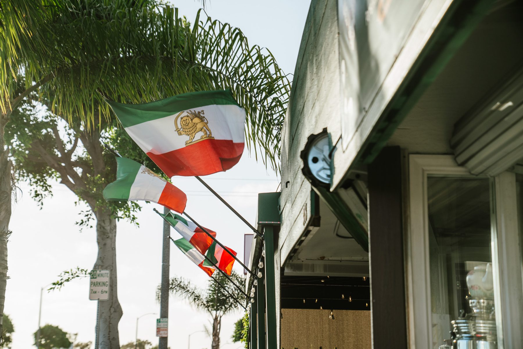 Flags along the patio on La Brea
